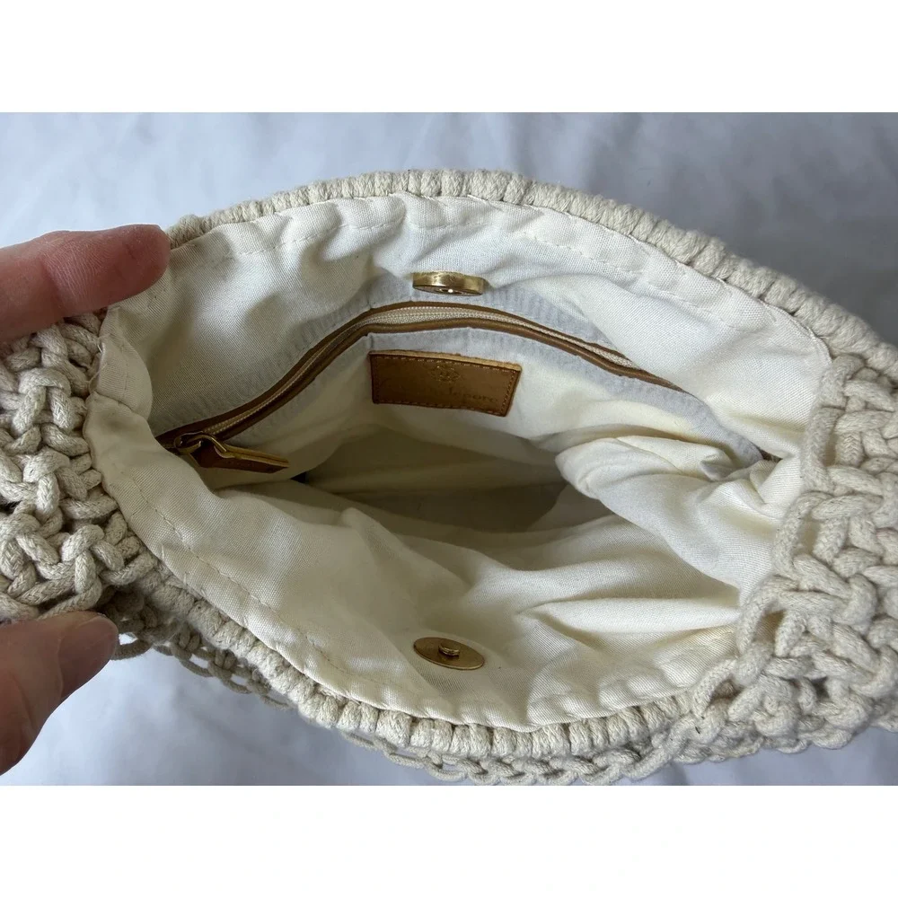 Nanette Lepore Macrame Shoulder Bag Cream Boho Beach Crossbody Purse‎